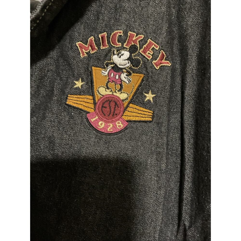 Vintage Disney Store Mickey Mouse Denim Khaki Letterman Varsity Jacket Size L - Picture 2 of 5